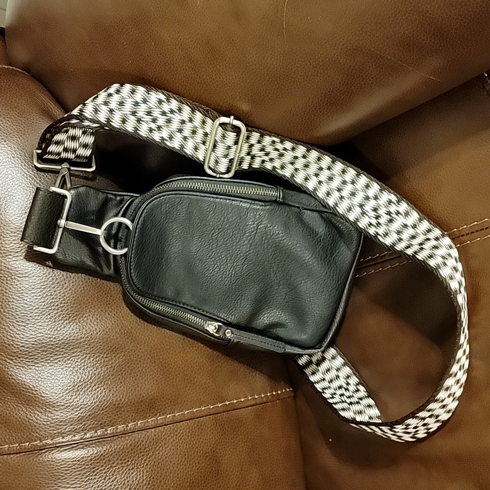 ANTHROPOLOGIE Urban Originals Liberty Sling Bag Black Faux Leather Vegan